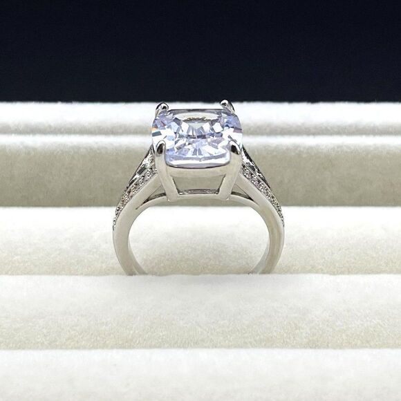 .925 Sterling Silver with White Diamond Cubic Zirconia Radiant Cut Ring Size 6 - Picture 3 of 9